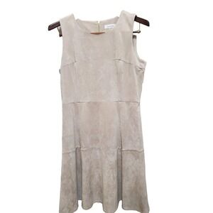 Calvin Klein faux suede dress, fully lined, and tan in color. Dress is size 12.